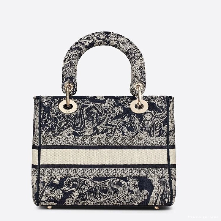 Cheap Lady D-lite Motif Navy de Medium Blue Bag Toile Jouy Canvas 0810 Luxury